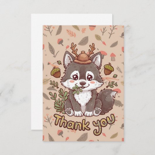 Lieblicher Whimsical Wolf Dankeskarte (Vorne/Hinten)