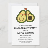 Liebliches Avocado-Paar Cartoon Verlobung Einladung (Vorderseite)