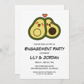 Liebliches Avocado-Paar Cartoon Verlobung Einladung (Vorne/Hinten)