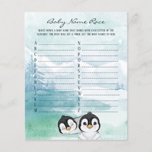 Liebliches Baby Pinguine Baby Name Race Game Flyer (Vorne)