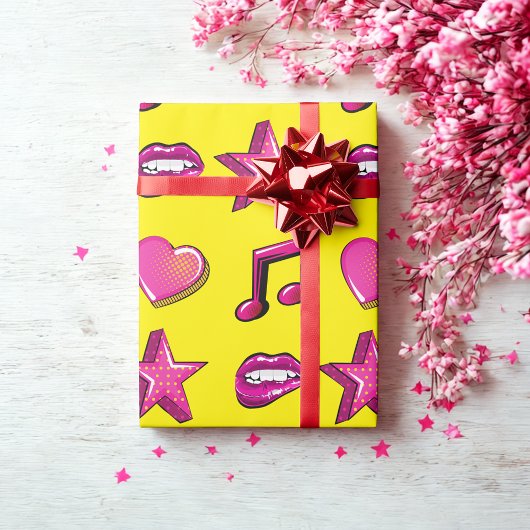 Liebliches Comic-Buch-Stil Kiss-Star-Musik Geschenkpapier