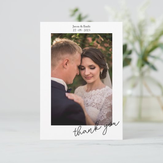 Liebliches einfaches Hochzeitsstipendium dank Foto Dankeskarte (Stehend Vorderseite)