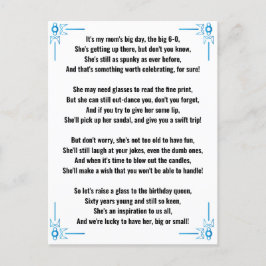 Liebliches Gedicht für die 60. Geburtstagsfrau Postkarte