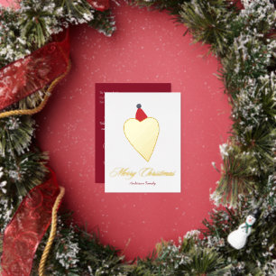 Liebliches Goldenes Herz mit Weihnachtshut White Folien Feiertagspostkarte