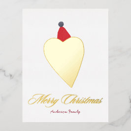 Liebliches Goldenes Herz mit Weihnachtshut White Folien Feiertagspostkarte