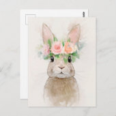 Liebliches Kaninchen mit Blume Crown Portrait Postkarte (Vorne/Hinten)