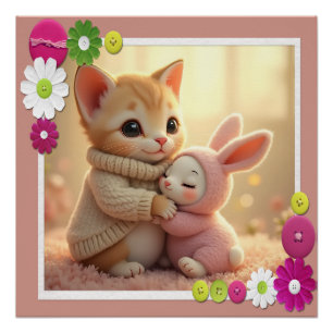 Liebliches Kätzchen und winziges Baby, Poster