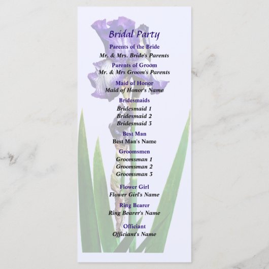 Liebliches Lila Irisches Hochzeitsprogramm Programm (Rückseite)