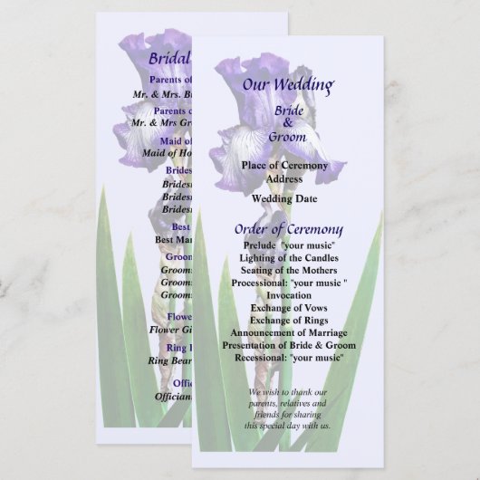 Liebliches Lila Irisches Hochzeitsprogramm Programm (Vorne/Hinten)