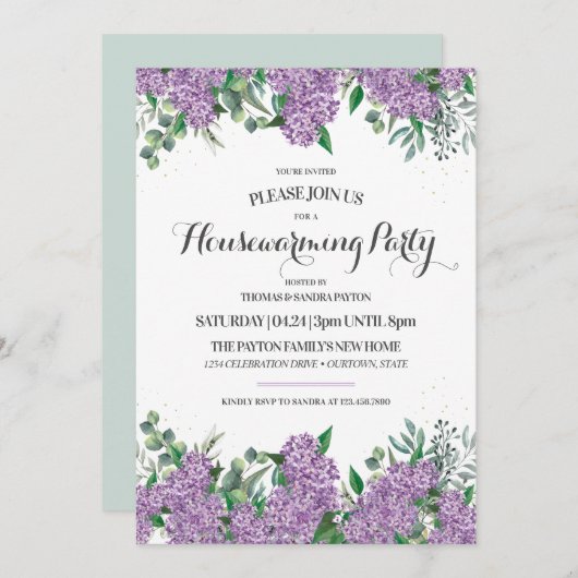 Liebliches Lilacs Spring Housewarming Party Einladung (Vorne/Hinten)