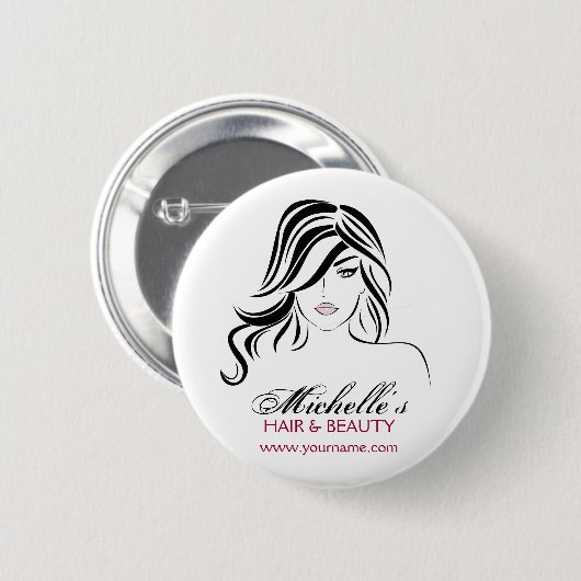 Liebliches Mädchen mit glattem Haar und Makeup-Sym Button (Vorne & Hinten)