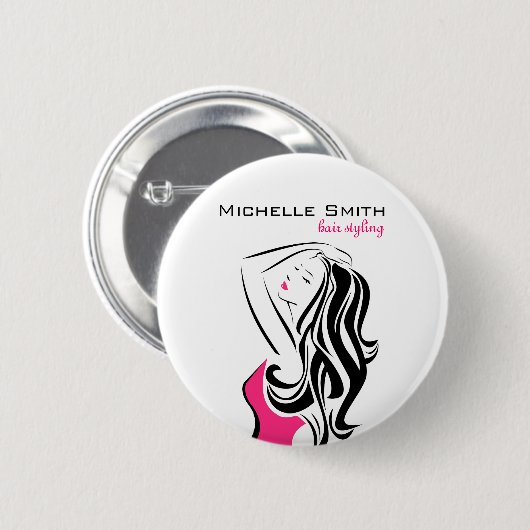 Liebliches Mädchen mit Haarstyling-Branding Button (Vorne & Hinten)
