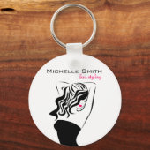 Liebliches Mädchen mit Haarstyling-Branding Schlüsselanhänger (Vorderseite)