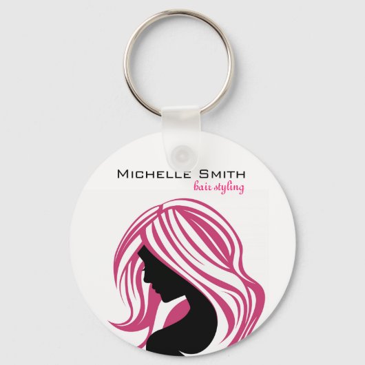 Liebliches Mädchen mit rosa Haar Haarstyling Brand Schlüsselanhänger (Vorderseite)