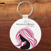 Liebliches Mädchen mit rosa Haar Haarstyling Brand Schlüsselanhänger (Vorderseite)