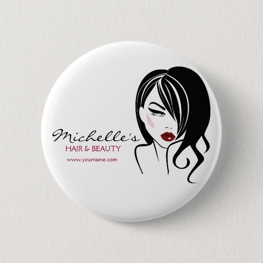 Liebliches Mädchen mit scharfen Haaren Makeup Icon Button (Vorderseite)