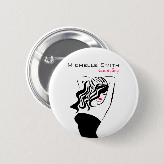 Liebliches Mädchen mit starkem Haar Haarstyling Br Button (Vorne & Hinten)