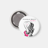 Liebliches Mädchen mit starkem Haar Haarstyling Br Magnet (Vorderseite/Rückseite)