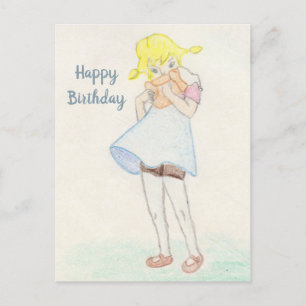 Liebliches Mädchen mit Teddybär Postkarte