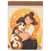 Liebliches Mädchen und Hundehug Klemmbrett (Rückseite)