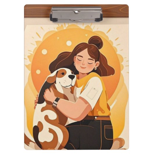 Liebliches Mädchen und Hundehug Klemmbrett (Vorderseite)