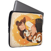 Liebliches Mädchen und Hundehug Laptopschutzhülle (Vorne Rechts)