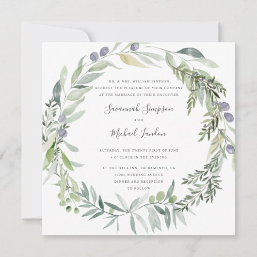 Liebliches Olivenöl und Blätter Einladung (Vorderseite)