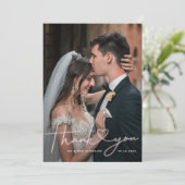 Liebliches Pink Neon Sign Wedding Foto Dankeskarte (Stehend Vorderseite)