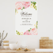 Liebliches Pink Peony Welcome Sign (24x36) Poster (Küche)
