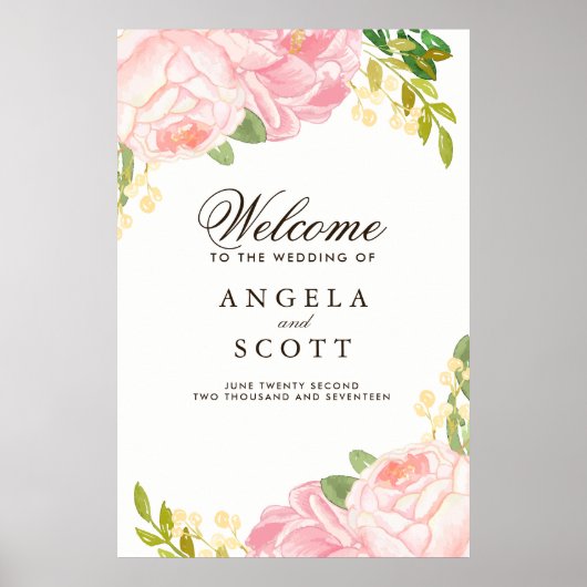 Liebliches Pink Peony Welcome Sign (24x36) Poster (Vorne)