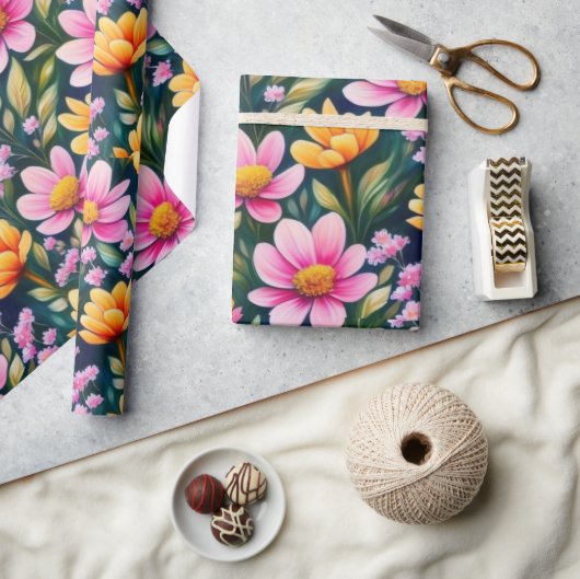 Liebliches rosa Blume Wrapping Paper Geschenkpapier (Kunsthandwerk)