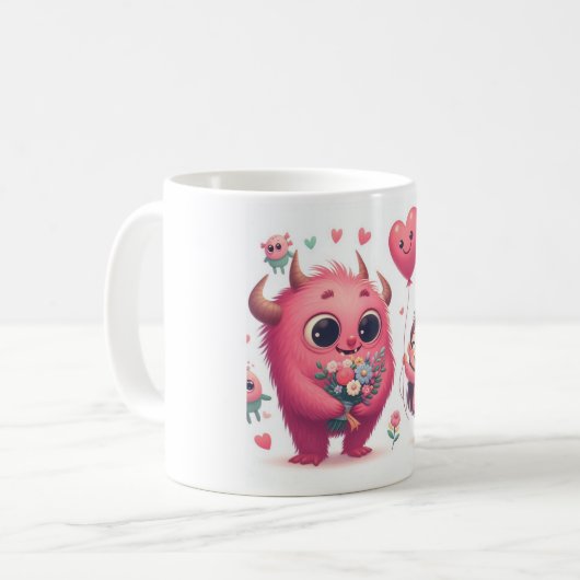 Liebliches rosa Monster & The Girl Kaffeetasse (Vorderseite Links)