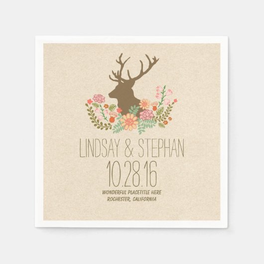 Liebliches und romantisches Hirschhochzeitpapier N Serviette (Vorderseite)