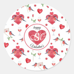 Liebliches Valentintagsmuster   MIT MONOGRAMM Runder Aufkleber