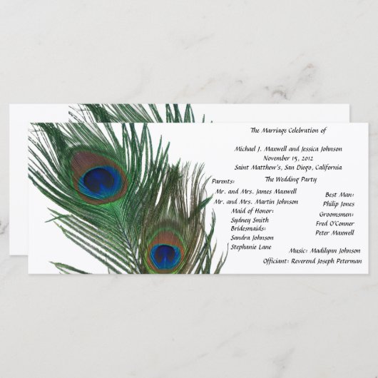 Liebliches White Peacock Wedding Programm (Vorne/Hinten)