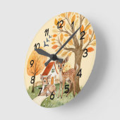 Liebliches Woodland Hirsche Landschaft Zuhause Kin Runde Wanduhr (Winkel)