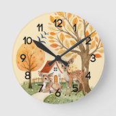 Liebliches Woodland Hirsche Landschaft Zuhause Kin Runde Wanduhr (Vorderseite)