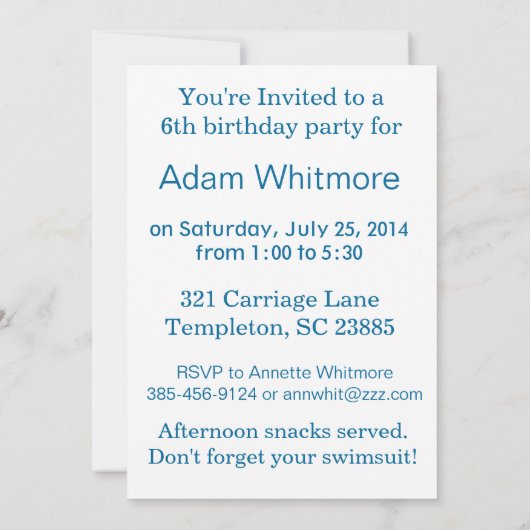 Liebling Geburtstagsfeier Einladung (Rückseite)