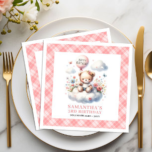 Liebling Teddybär Ballon Schimmer Blumen Geburtsta Serviette
