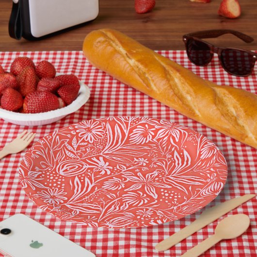 Lieblings-Blumenmuster in Rot Pappteller (Picknick)