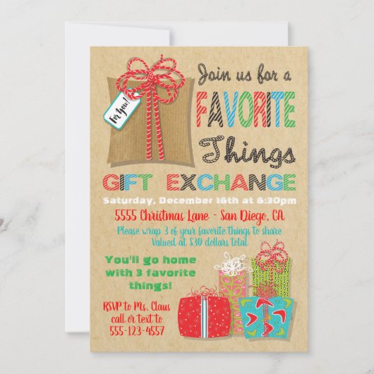 Lieblings-Dinge Weihnachtsgeschenke Exchange Einladung (Vorderseite)