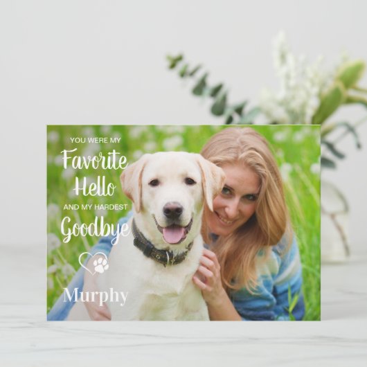 Lieblings-Hallo Hardest Goodbye Pet Memorial Foto Dankeskarte (Stehend Vorderseite)