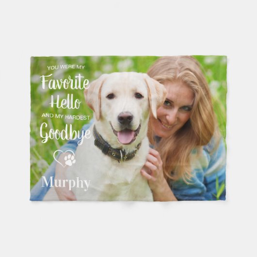 Lieblings-Hallo Hardest Goodbye Pet Memorial Foto Fleecedecke (Vorderseite (Horizontal))