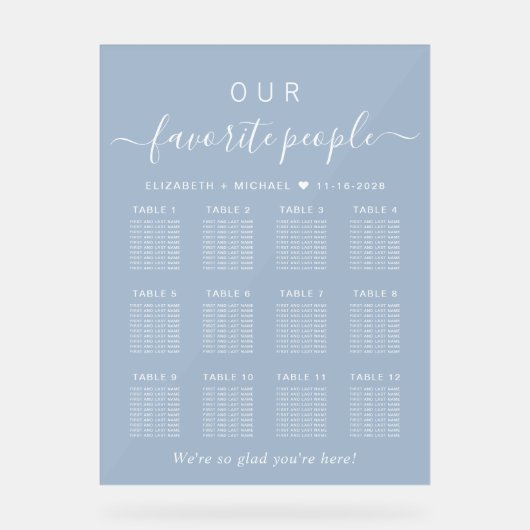 Lieblings-Leute 12 Tisch Hochzeitssitze Mattiert Acrylschild (Vorderseite)