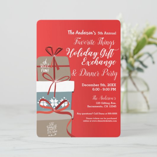 Lieblings-Things-Holiday-Geschenk-Exchange-Party Einladung (Stehend Vorderseite)