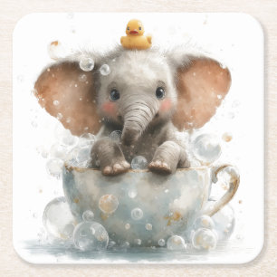 Lieblingselefantenbaby in Teetasse mit Gummiente  Rechteckiger Pappuntersetzer
