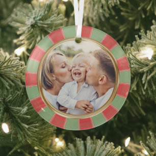 Lieblingsfamilienfoto Retro-Streifen Weihnachten Ornament Aus Glas