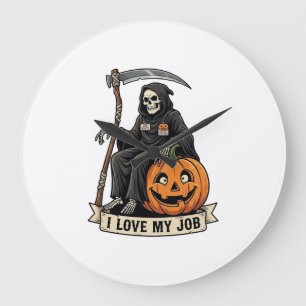 Lieblingsjob Sensenmann Halloween Kürbis Sense_1 Große Wanduhr