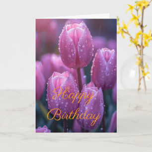 Liebloses Tulpen-Blumenstrauß Rosa Winter Geburtst Karte