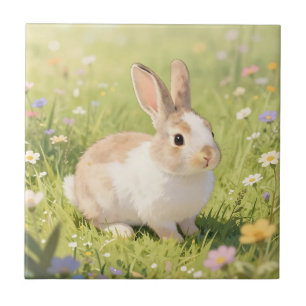 Liebreizende flauschige Kaninchen-Wildblumenwiese Fliese